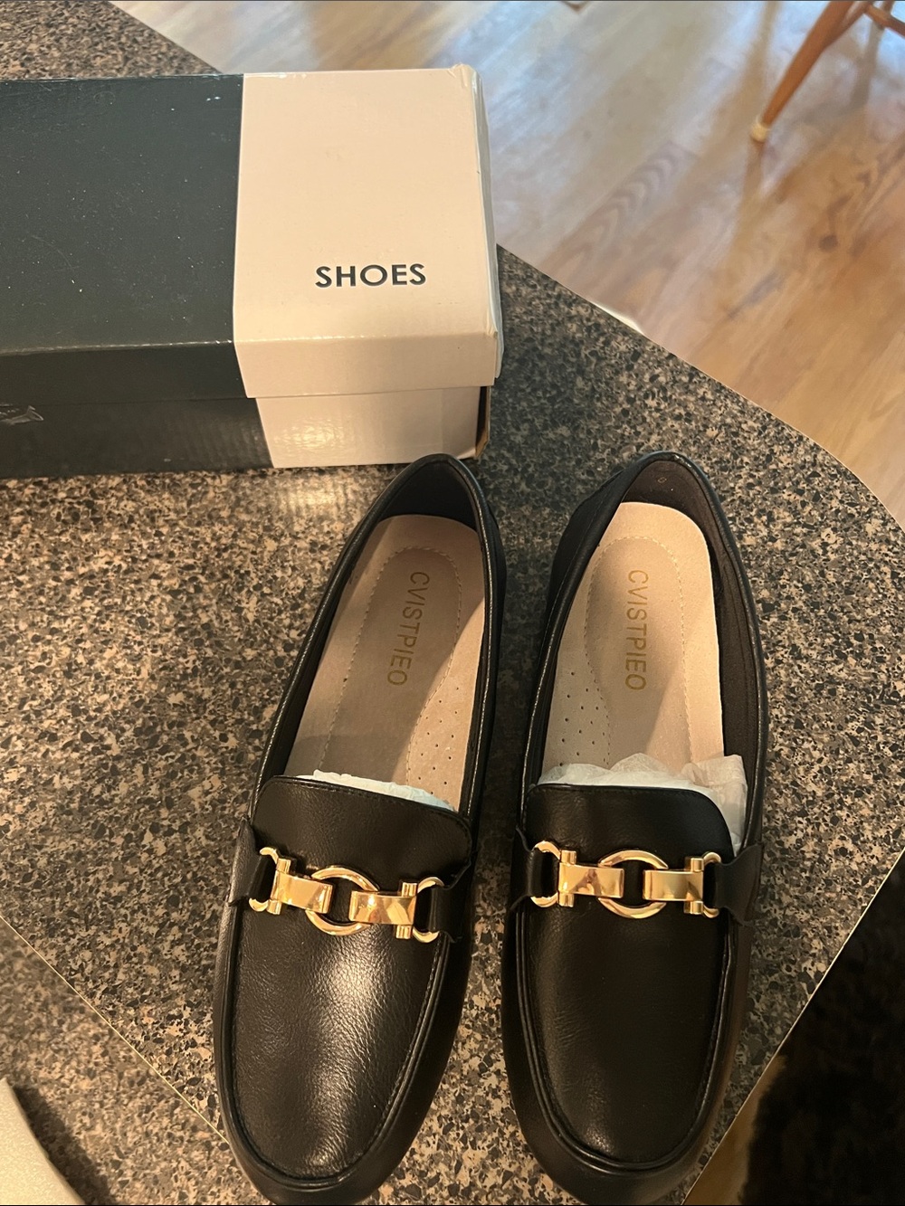 Black Loafers with Gold Chain Detail